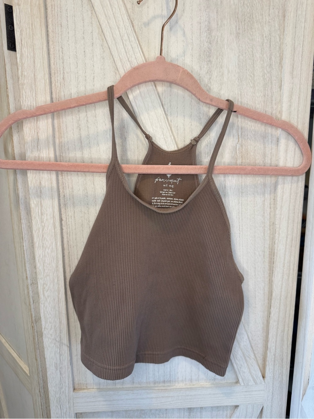 Free people movement Ribbed Cropped Tank in brown thin spaghetti straps size m/l
